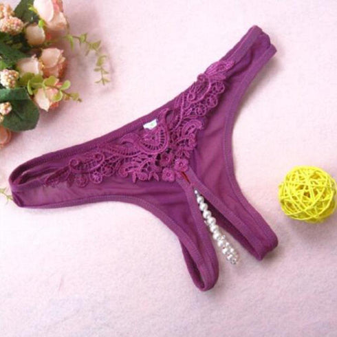 Lace G-String Crotch less Pearls Thong Panties